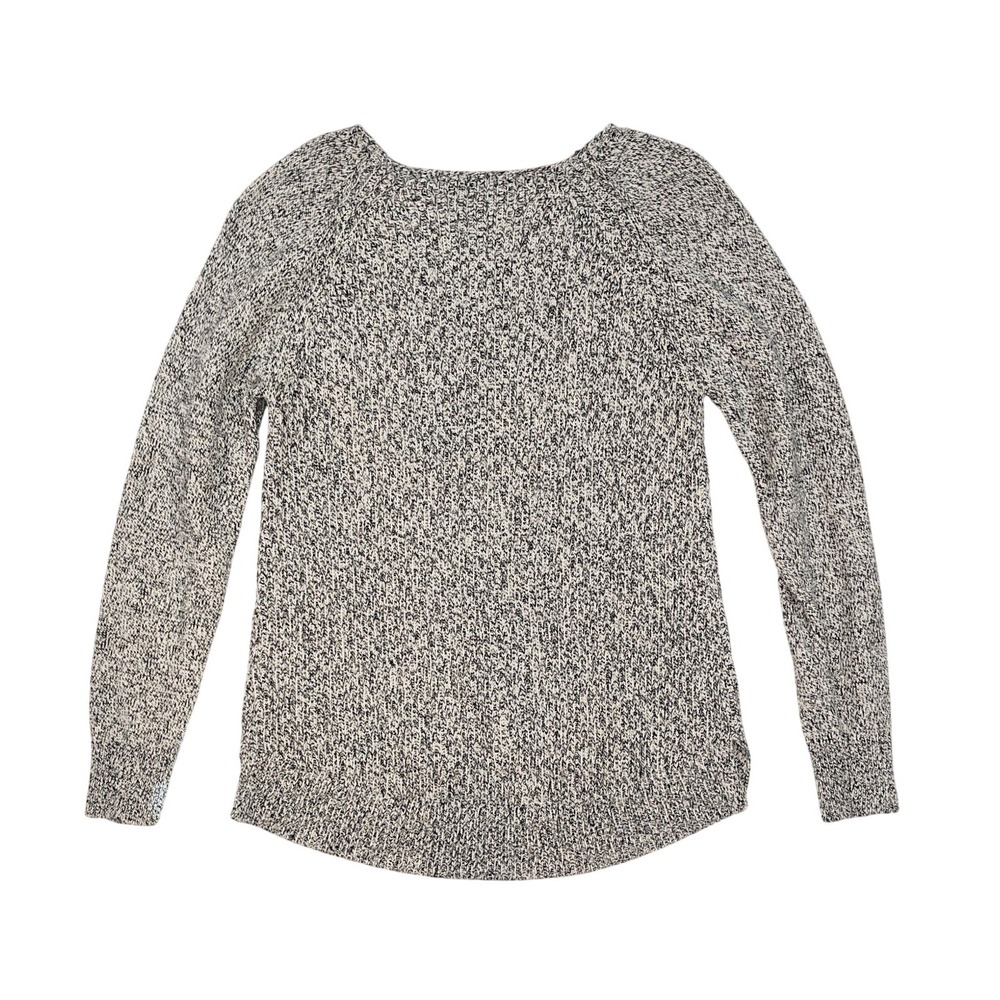 Loft Gray White Knit Long Sleeve Pull Over Scoop Neck Sweater Women's Size Med‎